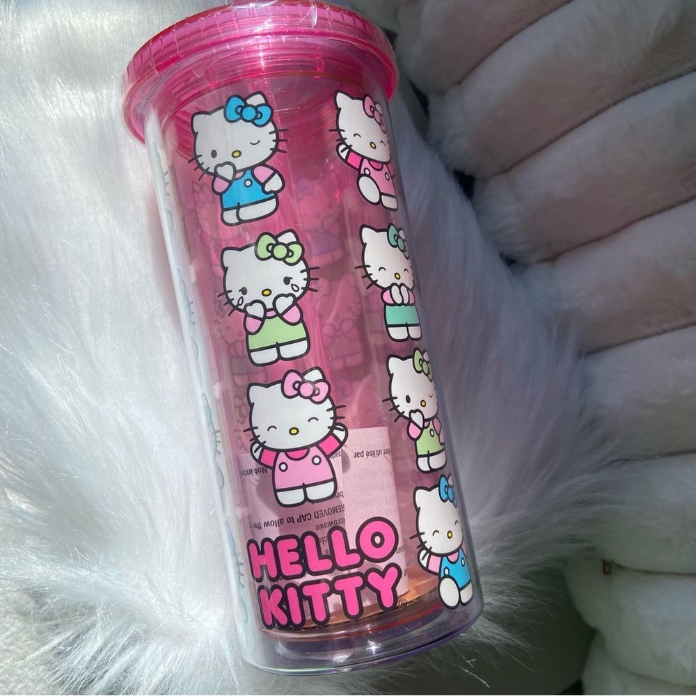 Hello Kitty Cup - Hello Kitty Tumbler / Plastic Reusable Cup with Straw - Pink